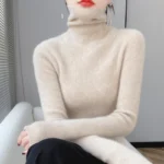 100% Merino Wool Long-sleeved Turtleneck Pullover Women's Autumn Winter Slim Sweater Basic Women's Clothes Cashmere Sweater - Image 5