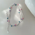 VENTFILLE 925 Sterling Silver Multicolour Bead Bracelet For Women Three Layers Geometry Drip Glaze Versatile Jewelry Dropship - Image 2