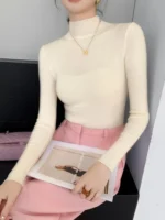 2026 Vintage Basic Solid Knitted Tops Autumn Winter Women Sweater Casual Slim Turtleneck Pullovers Korean Simple Chic Sweater - Image 4