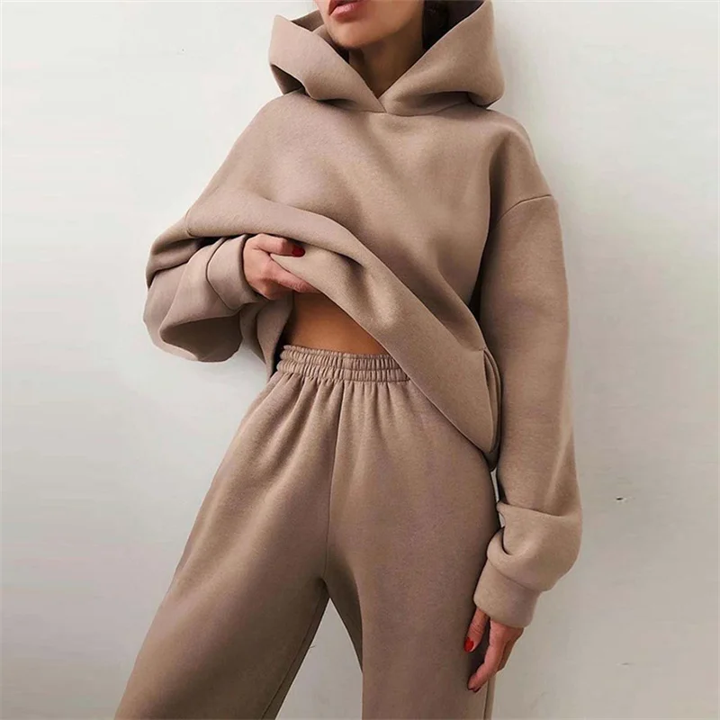 kf-S59ba04c0a9d146b7a9a410432486836c2 Women's Tracksuit Suit Autumn Fashion Warm Hoodie Sweatshirts Two Pieces Oversized Solid Casual Hoody Pullovers Long Pant Sets - Image 1