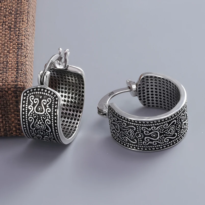 kf-S5a3d1091142a44b7841ec5544ae7643f1 VENTFILLE 925 Sterling Silver Earrings For Women Trendy Simple Retro Flower Earring Jewelry Prevent Allergy Party Accessories - Image 1