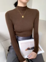 2026 Vintage Basic Solid Knitted Tops Autumn Winter Women Sweater Casual Slim Turtleneck Pullovers Korean Simple Chic Sweater