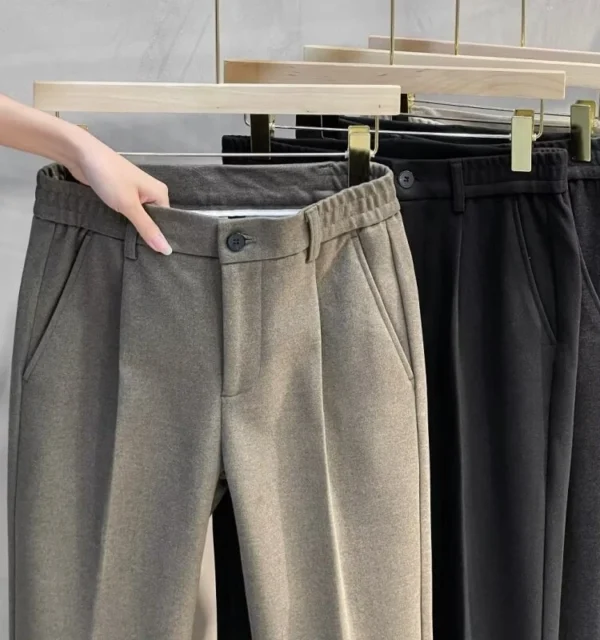 Men's Woolen Straight Leg Slim Fit Casual Pants Thiened Autumn Winter Faion Trendy Long Trousers Korean Sle Nine Points