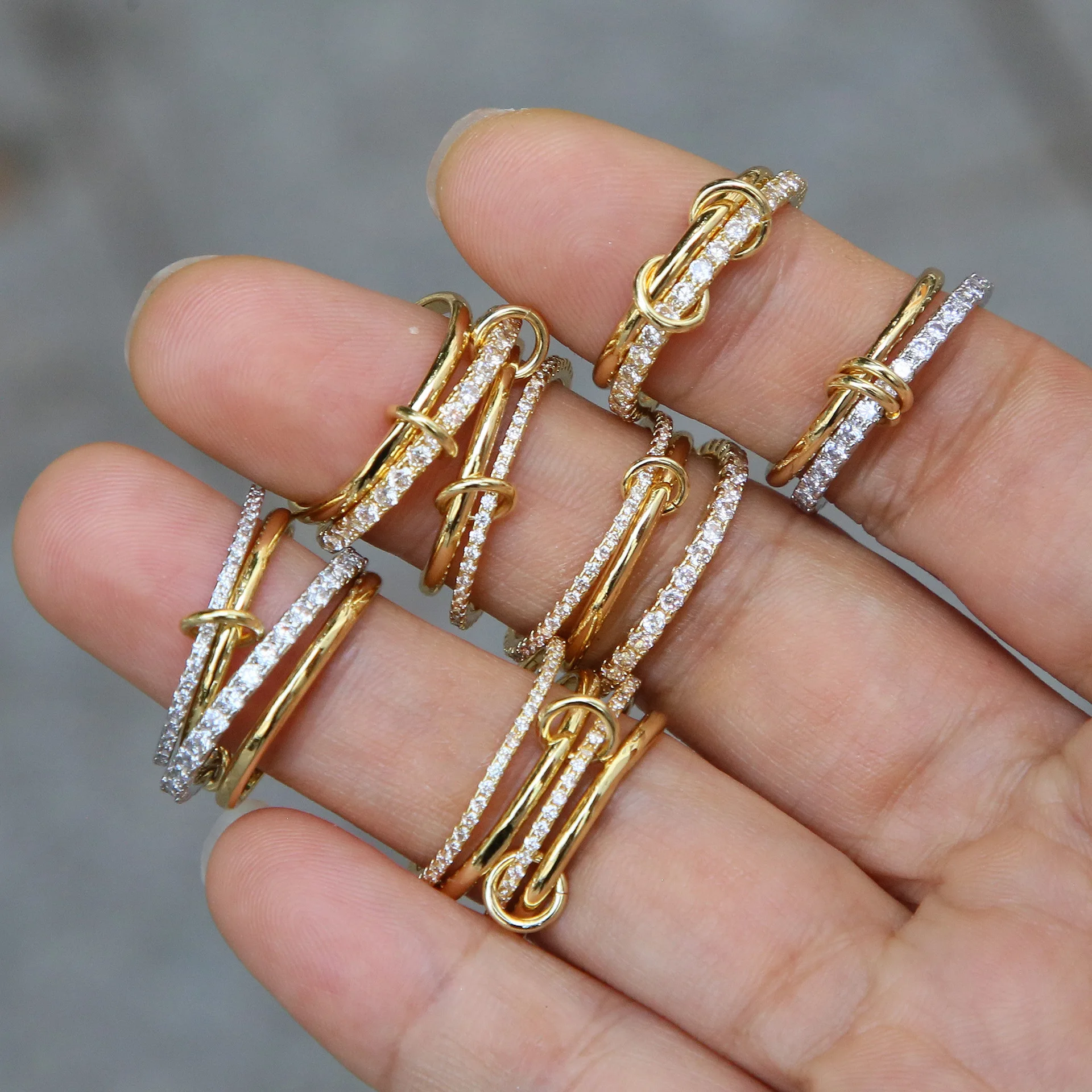 kf-Sb1a69d509787472380b1d56e08f3710dl Stainless Steel Multilayer Double Color Link Chain Rings 18K Gold PlatedCZ Zircon Stackable Charm Jewelry Trendy Waterproof Gift - Image 1