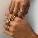 Stainless Steel Multilayer Double Color Link Chain Rings 18K Gold PlatedCZ Zircon Stackable Charm Jewelry Trendy Waterproof Gift - Image 6