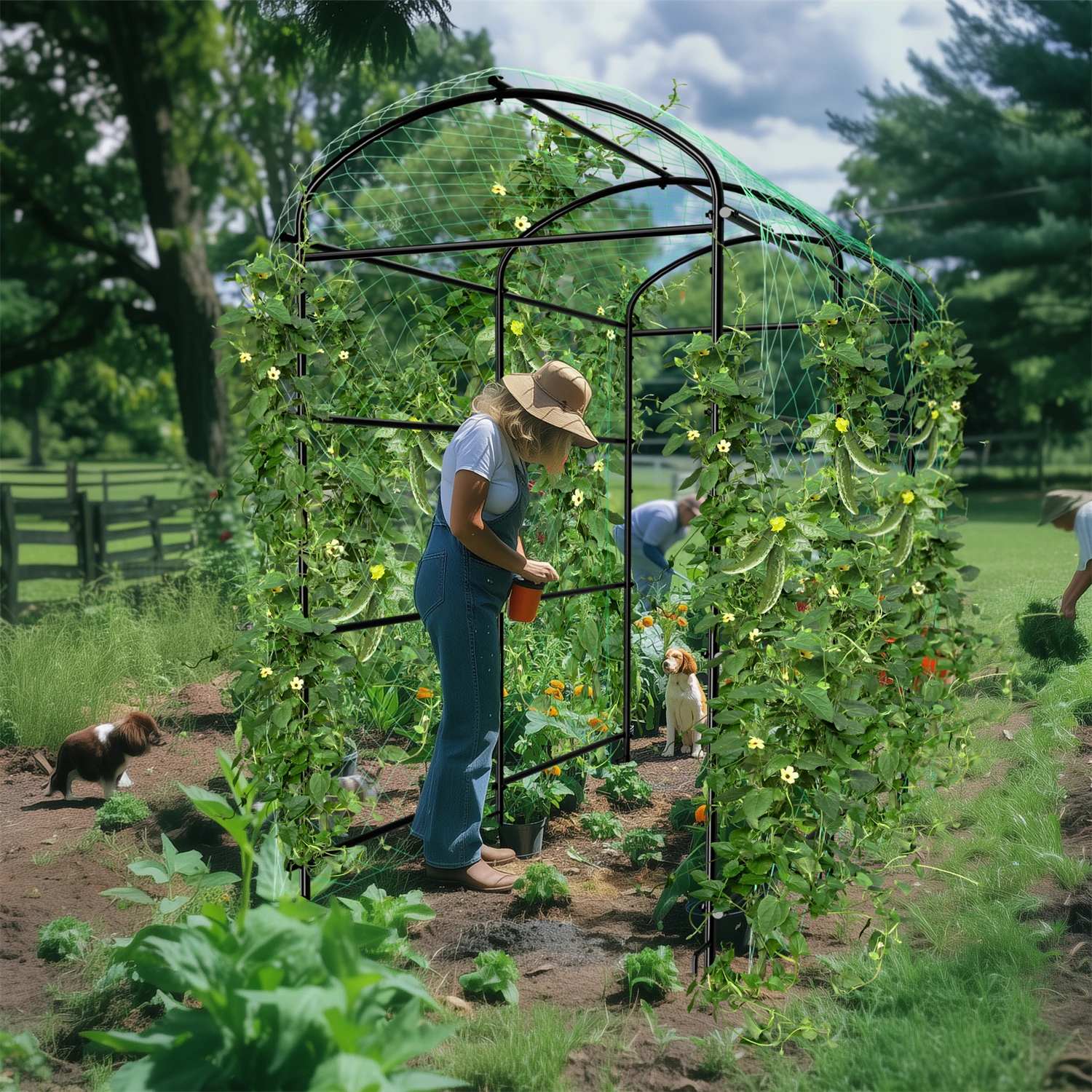 kf-Sc7ce39f0bcd442d3addbb2e9b7385a8fH 160/220CM Tall Garden Arch Trellis Metal Plant Cucumber Support Trellis Archway for Outdoor Yard Lawn Tunnel Trellis, 1PCS - Image 1