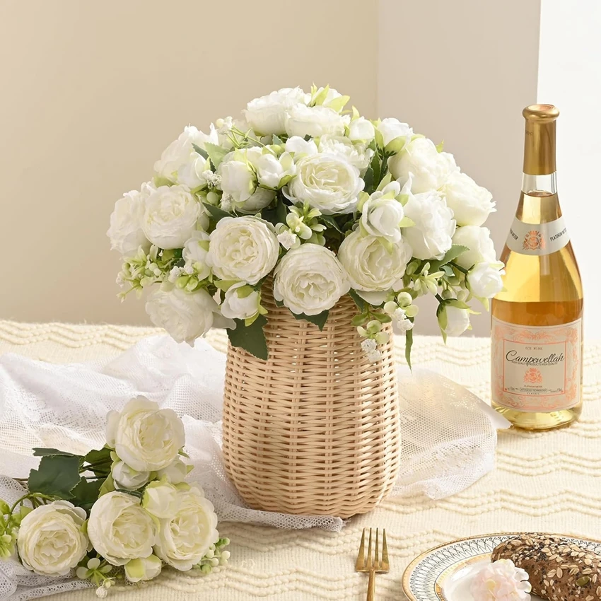 kf-Sdcaa47cdd89a47d593a8366e43e6d986m.webp Artificial Rose Flowers 5 Heads White Peony Festival Decor Home Room Vase Wedding Arch Clipping Wreaths Garden Yard Fake Plants - Image 1