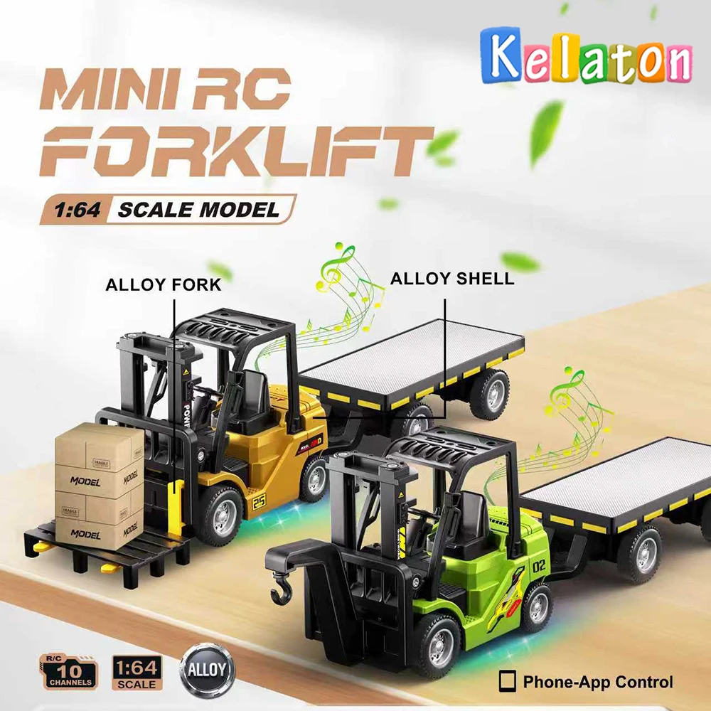 kf-S6777d6a778d54e2fa43e2b8b305222b2Y 1:64 Bluetooth Remote Control Crane And Forklift two-in-one Desktop Mini Alloy Toy Car With Trailer Christmas Gift In Color Box - Image 1