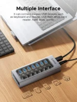 ORICO USB3.0 Hub Aluminum Industrial 7-Port Splitter Split Switch with 12v Power Adapter for Macbook Mobile Phone Tablets - Image 3